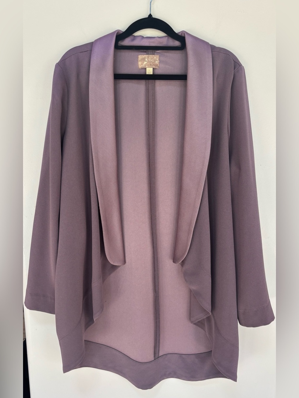 Hinge Lavender Draped Open Front Jacket